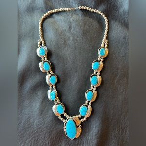 Gorgeous Blue Howlite Squash Blossom Necklace